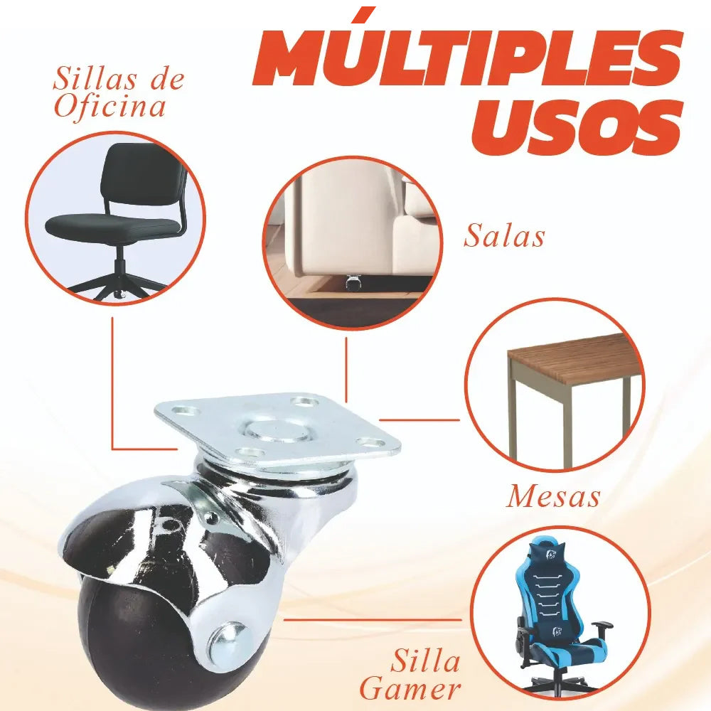 Rodaja Bola Giratoria 50 mm Con Placa Tycon