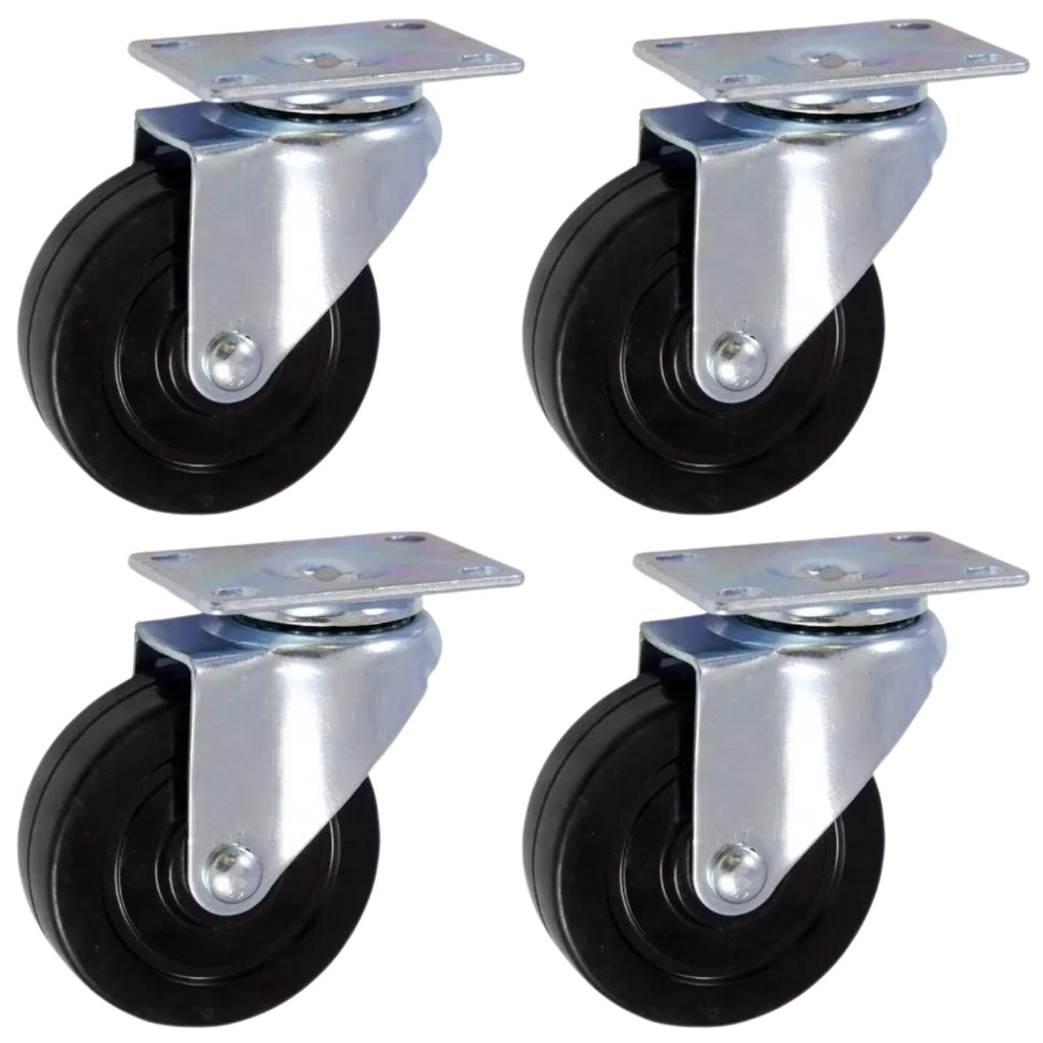 Rodaja Plana Giratoria Hule Con Placa Galvanizada 4 Piezas