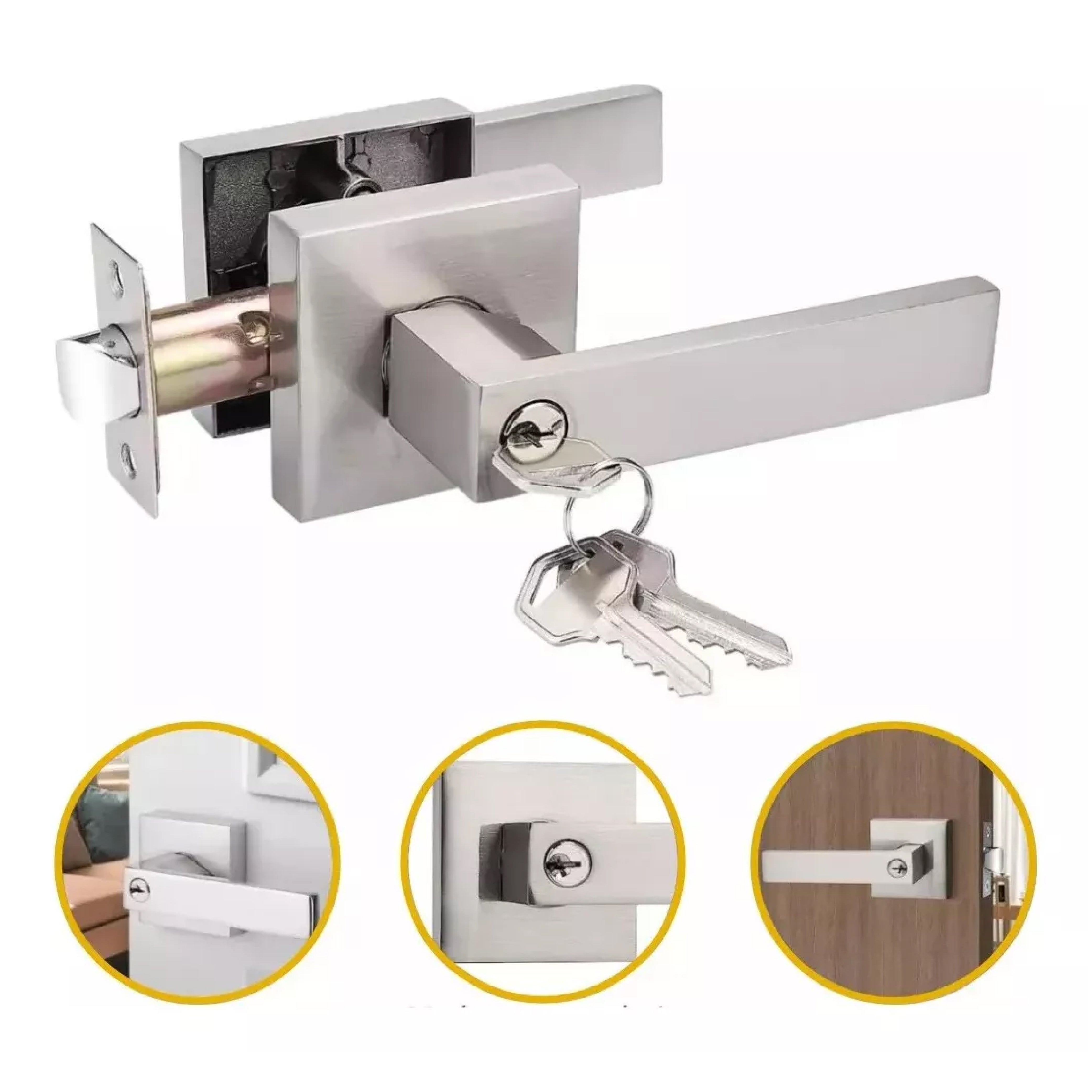 Cerradura Manija Cuadrada Puerta Recámara Níquel Satinado 65902 Dexter