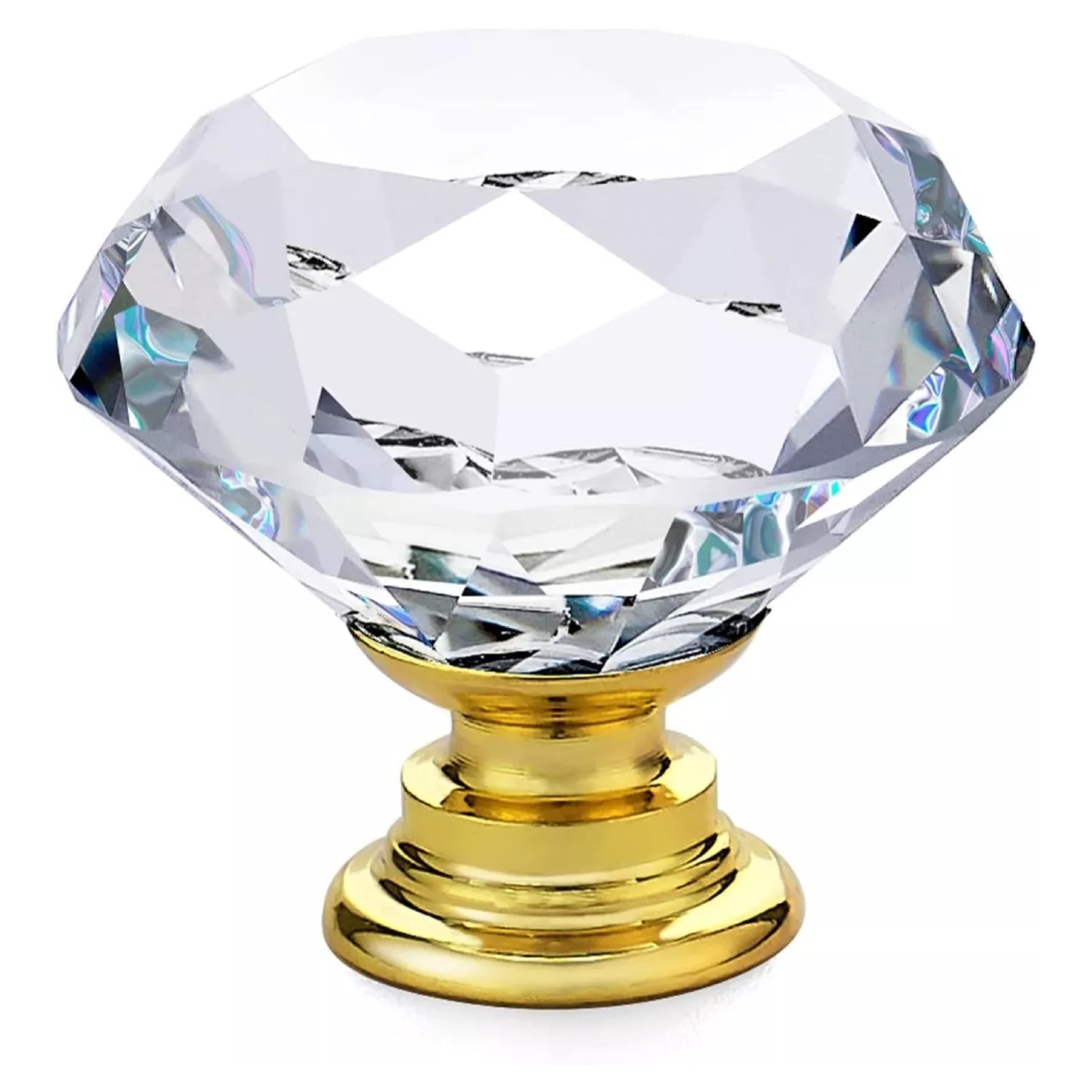 Perilla Jaladera De Cristal 25 mm Latón Brillante Forma Diamante
