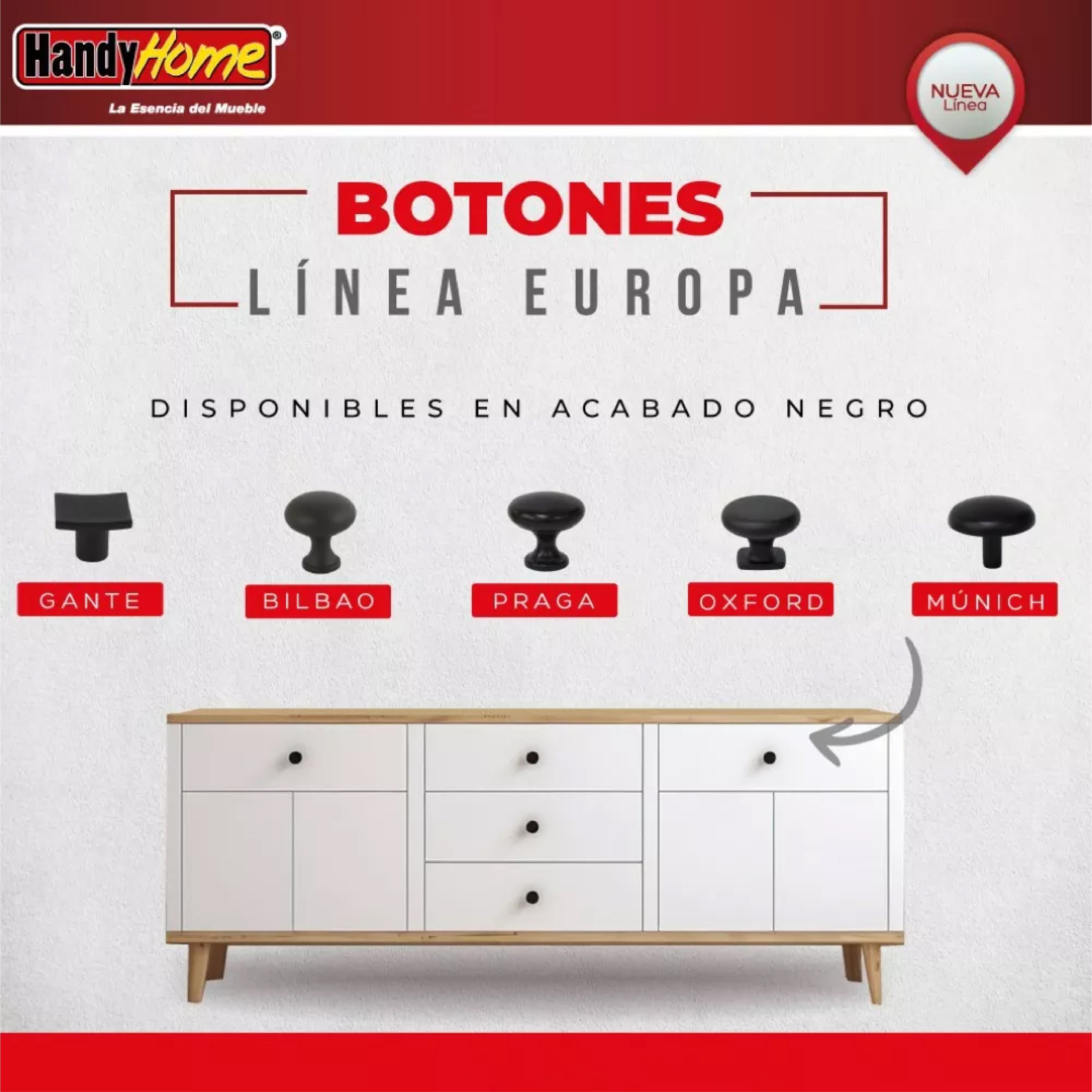 Jaladera De Botón Negro Mate Munich Handy Home