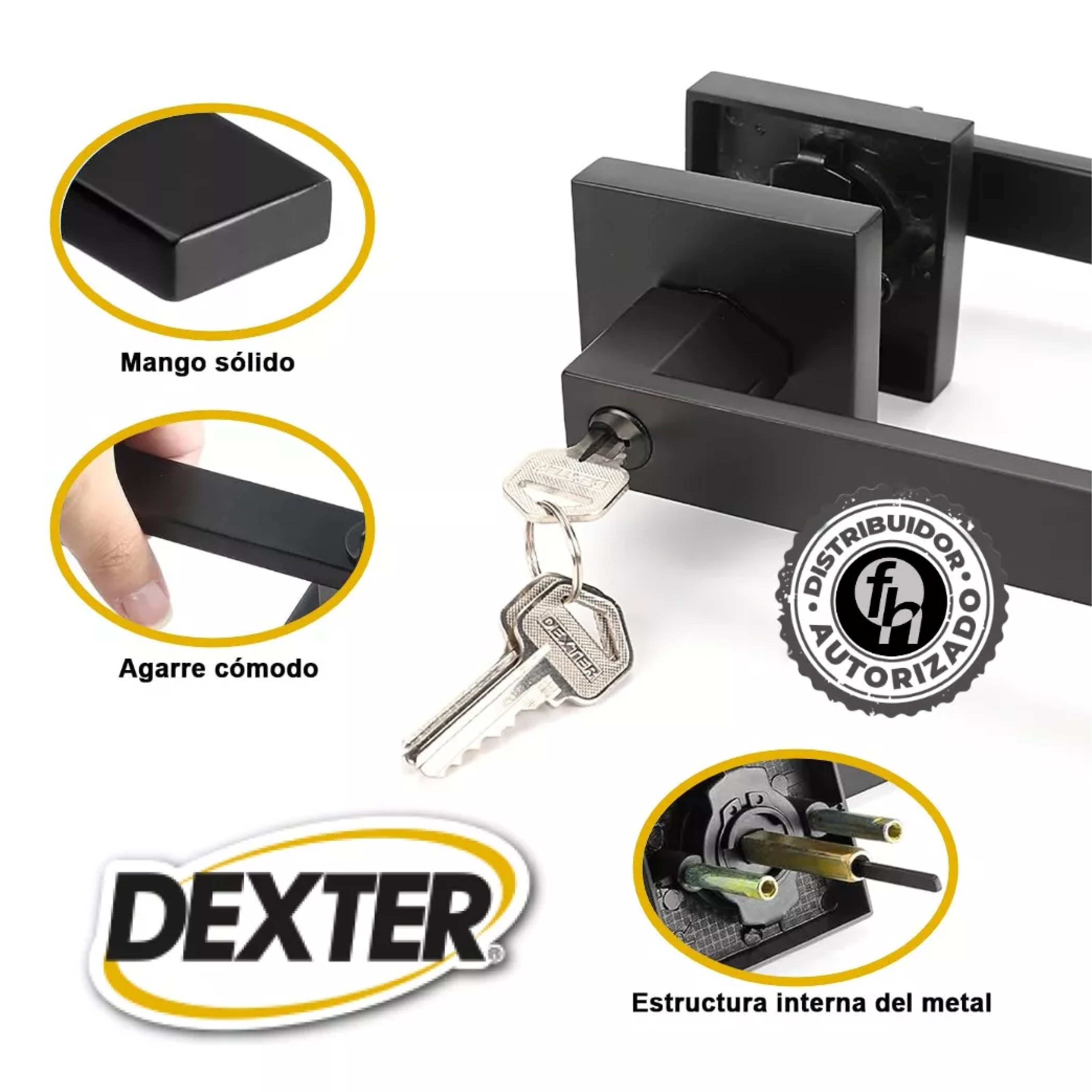 Cerradura Manija Cuadrada Puerta Recámara Negro Mate 65182 Dexter
