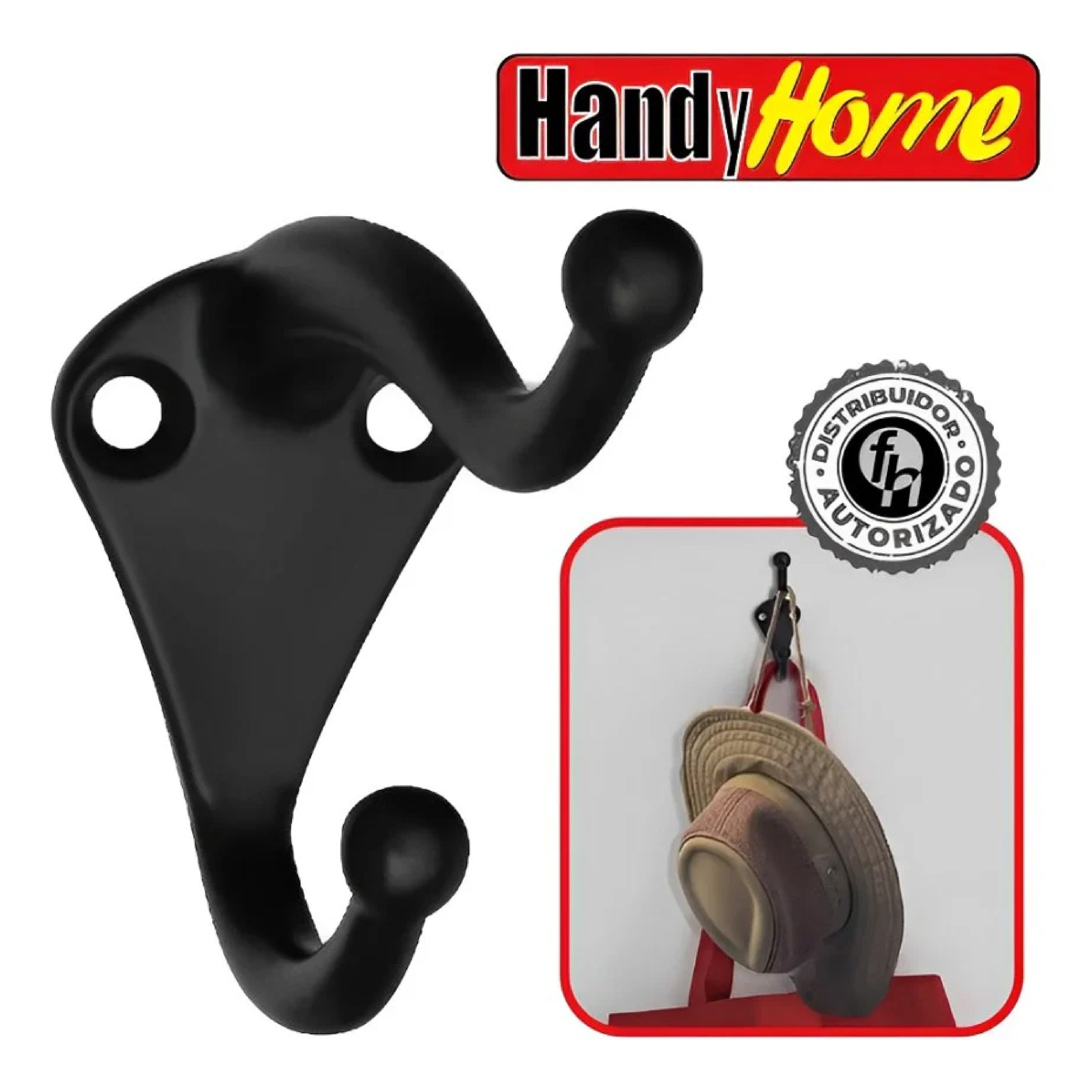 Gancho Perchero Largo y Corto Negro Mate Handy Home