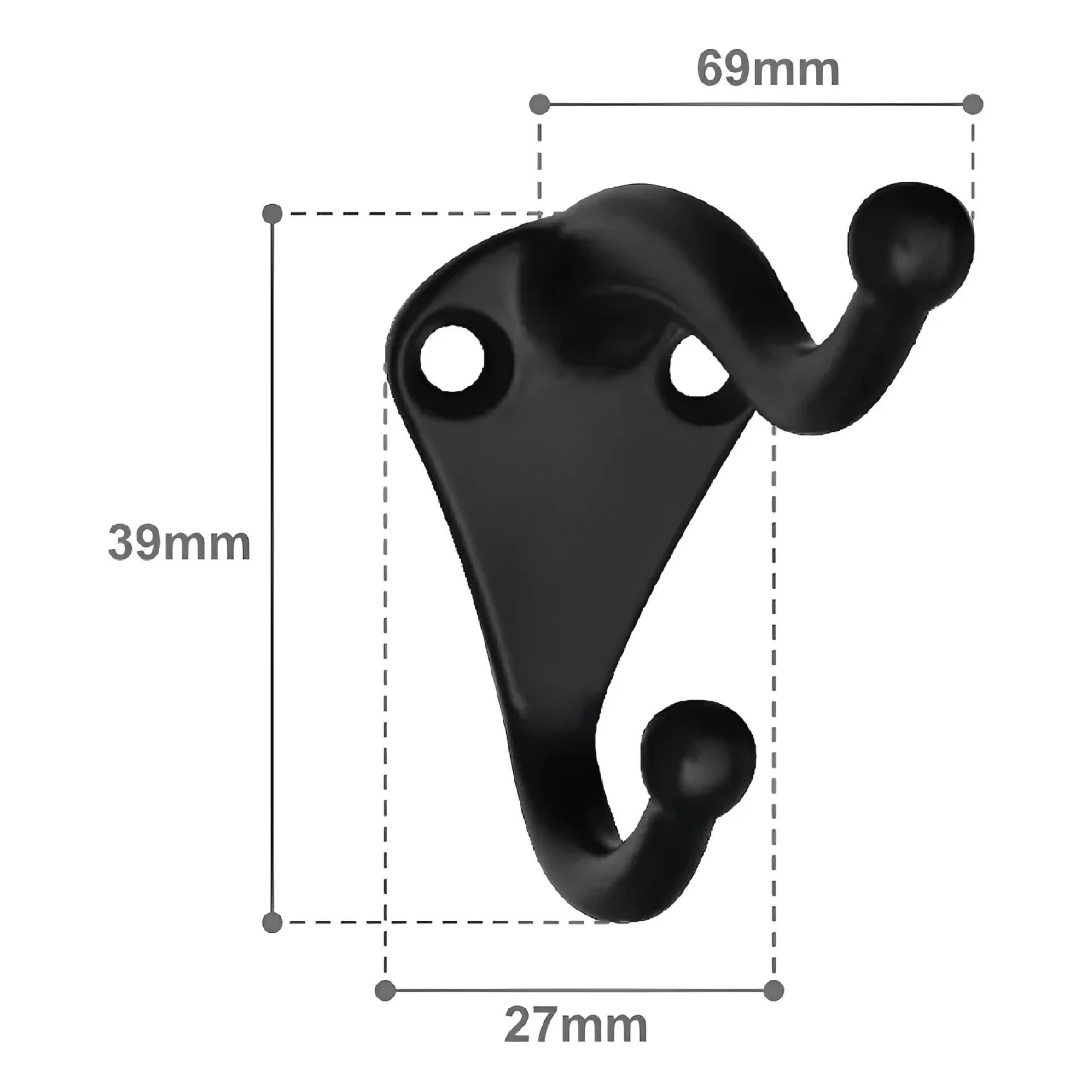 Gancho Perchero Largo y Corto Negro Mate Handy Home