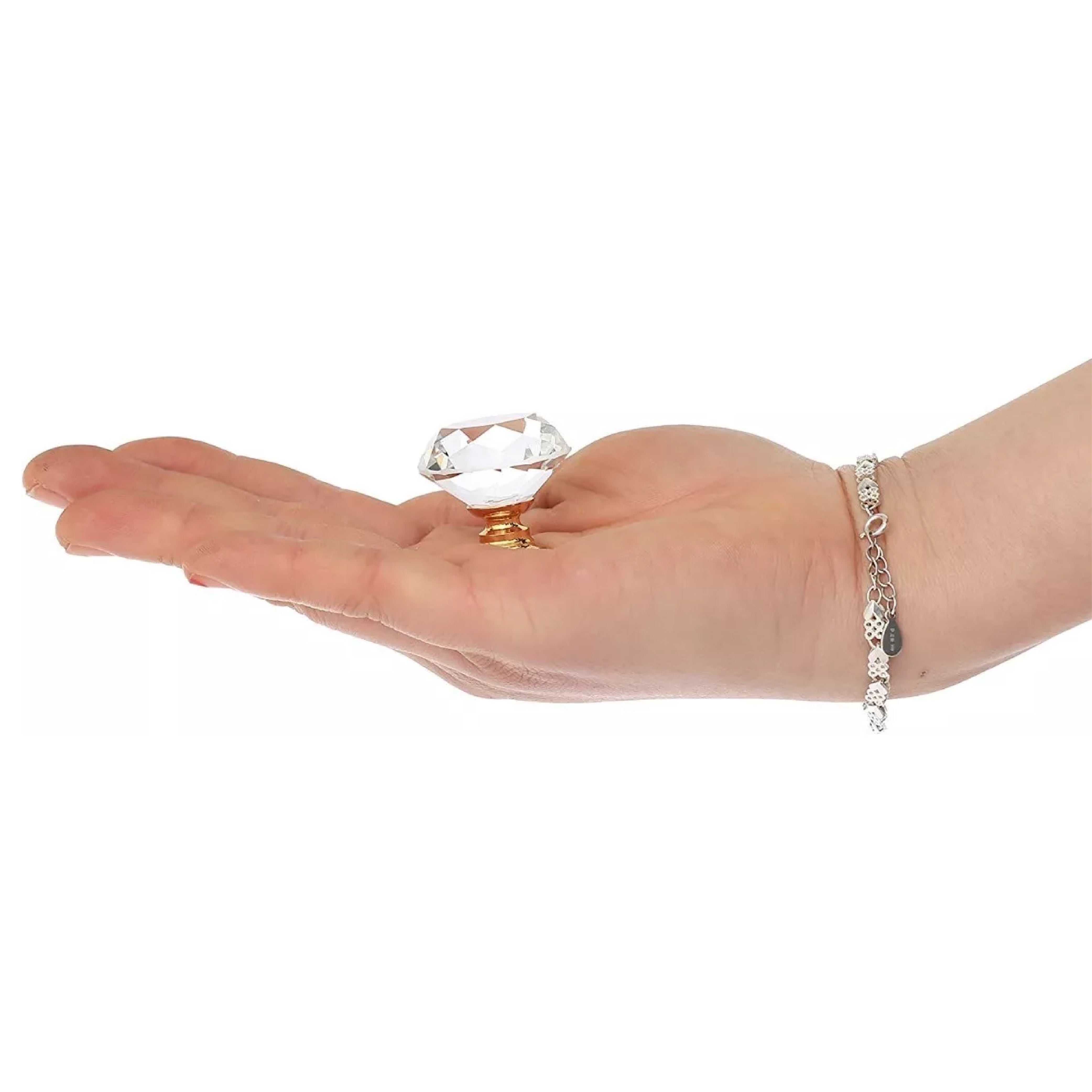 Perilla Jaladera De Cristal 40 mm Latón Brillante Forma Diamante