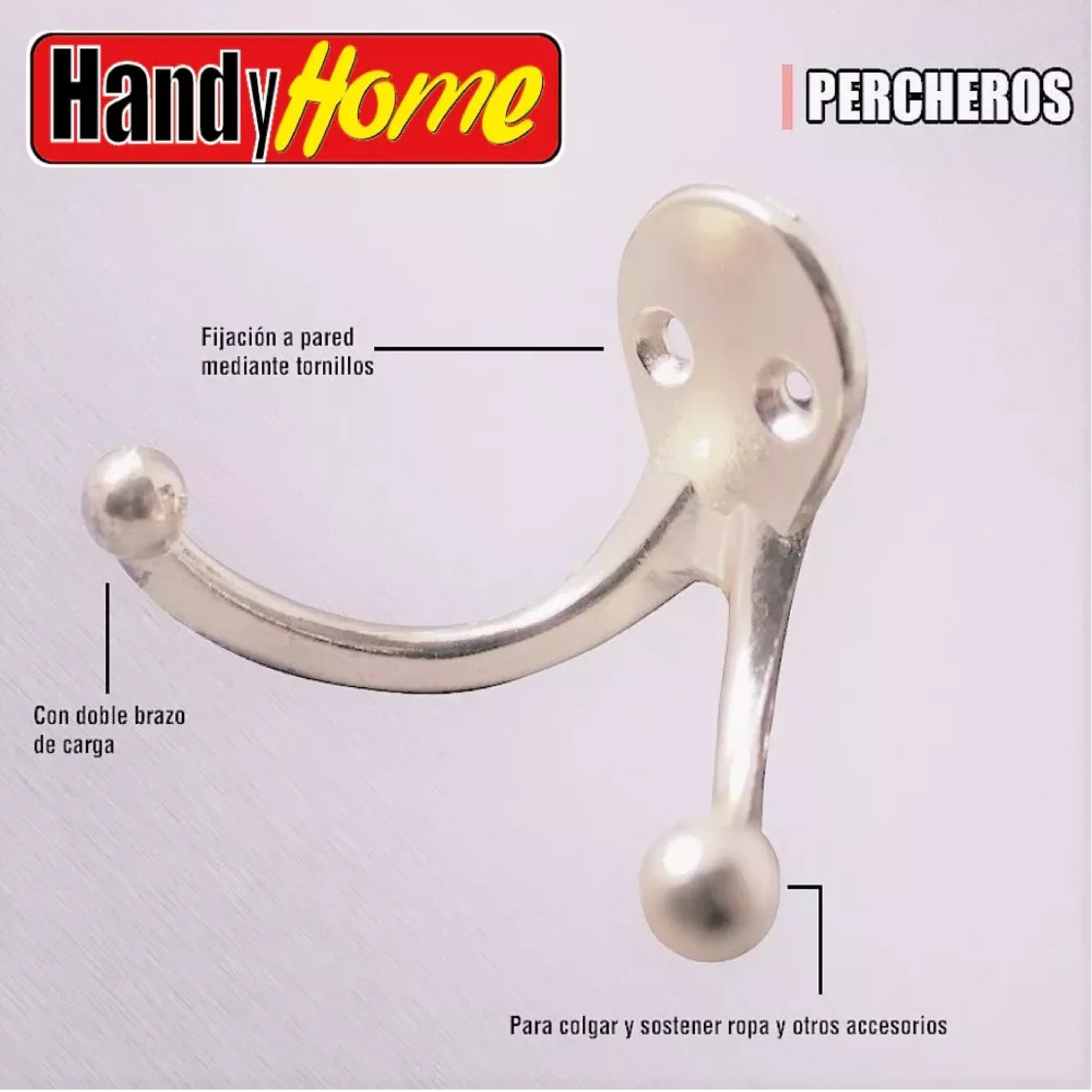 Gancho Perchero Doble Para Pared Níquel Satinado Handy Home