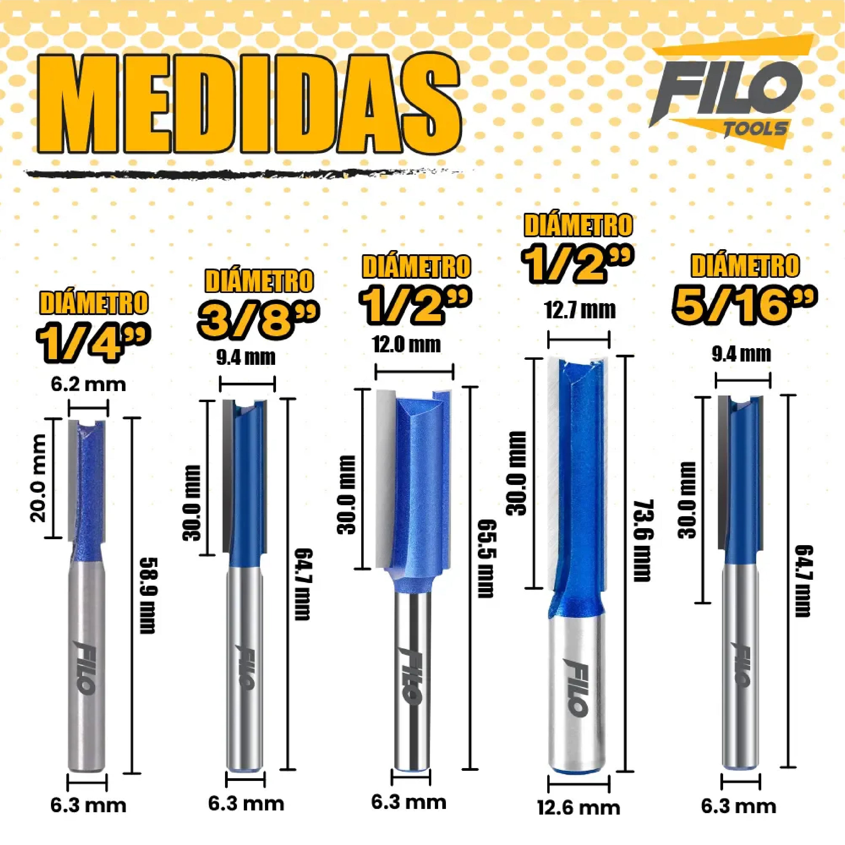 Set 5 Brocas Acanaladoras Para Router Carburo de Tungsteno