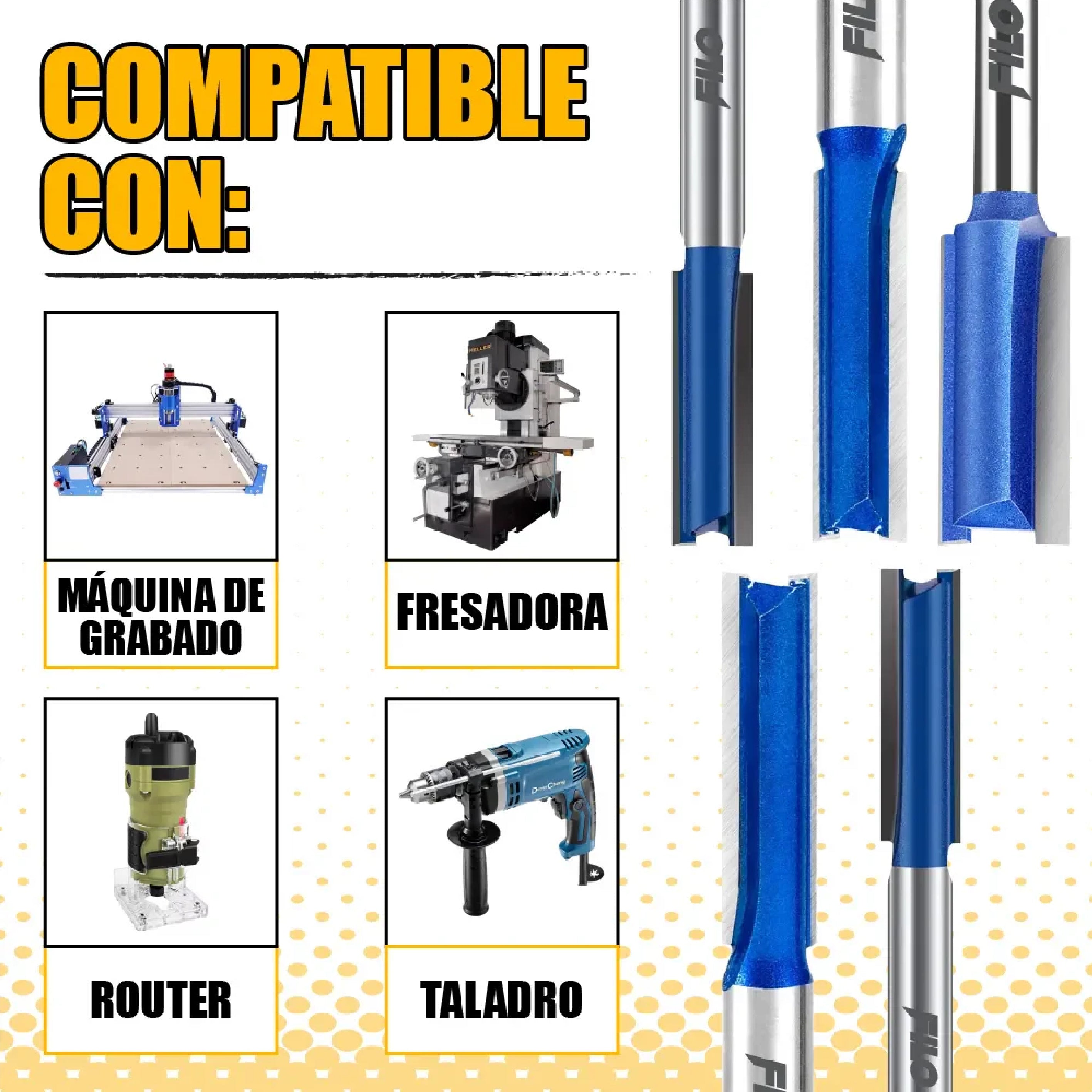Set 5 Brocas Acanaladoras Para Router Carburo de Tungsteno