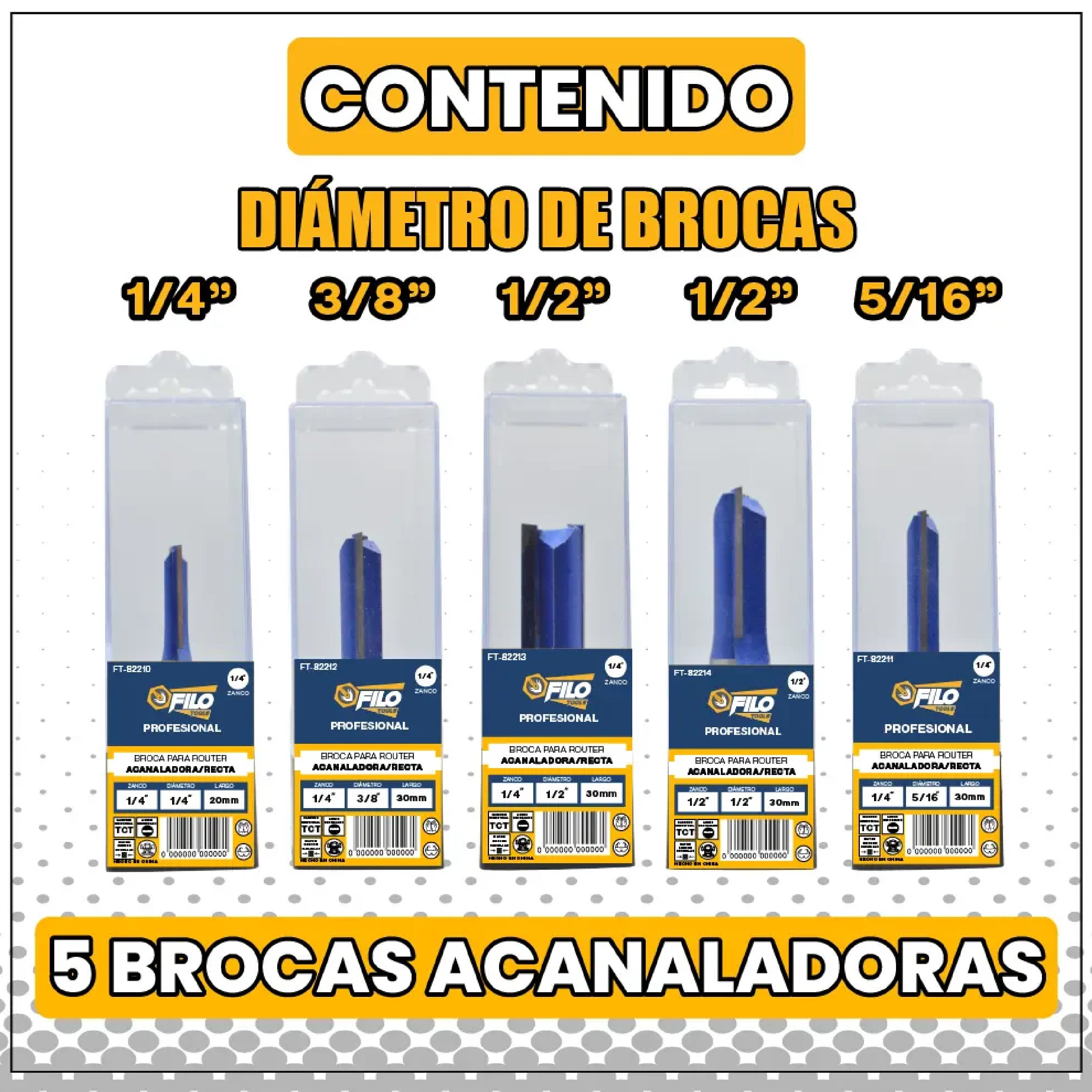 Set 5 Brocas Acanaladoras Para Router Carburo de Tungsteno