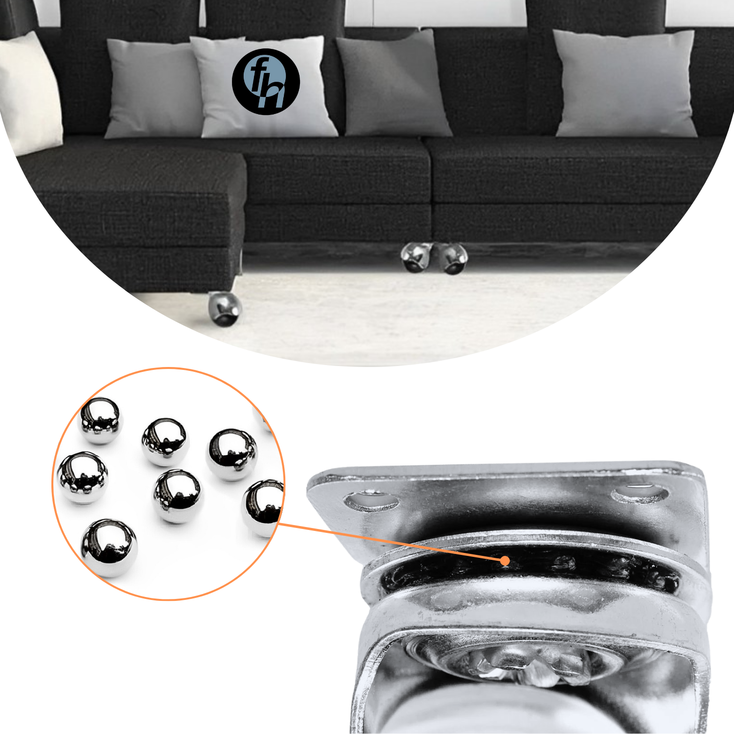 Rodaja Giratoria Bola Placa Metálica Galvanizada 4 Piezas