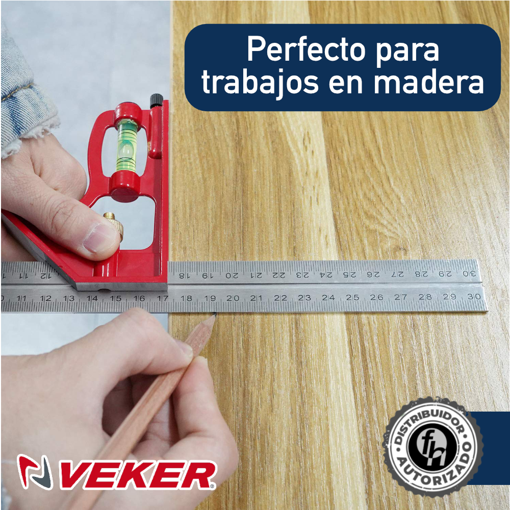 Escuadra Combinación 30cm Ángulos y Nivel Carpintero 12236