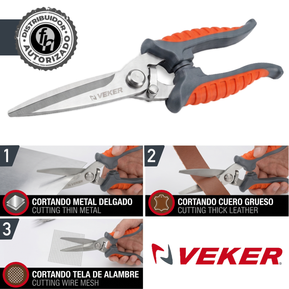 Tijera Multiusos Corte Metal Cuero y Tela 8in Acero Inoxidable 12625