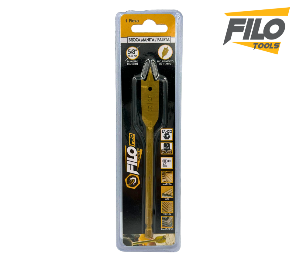 Broca Manita Paleta Plana 5/8" Titanio Filo Tools