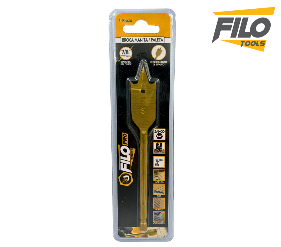 Broca Manita Paleta Plana 7/8" Titanio Filo Tools