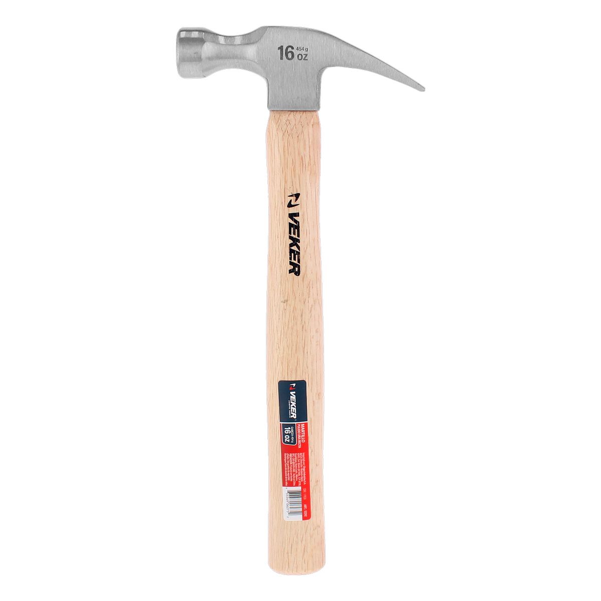 Martillo Pulido 16oz (454 gr) Uña Curva Mango Madera Veker 12310